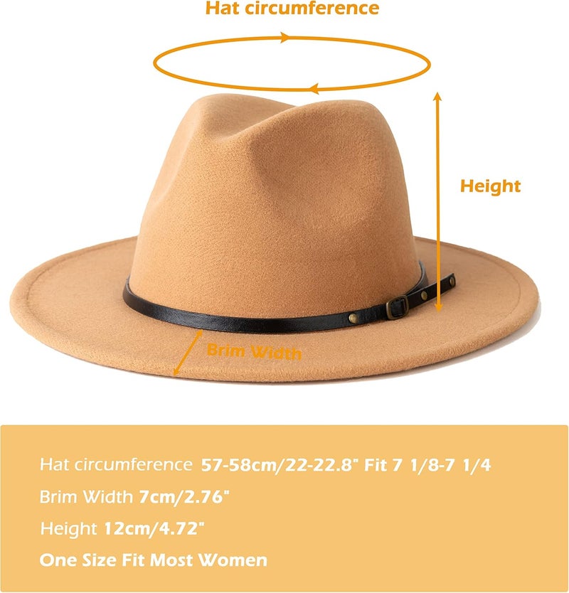 Gossifan Women Two Tone Wide Brim Fedora Felt Panama Hats Classic Belt Buckle - Image 3